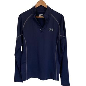 Under Armour Mens Quarter Zip Pullover Shirt L Blue Cold Gear Long Sleeve Fitted